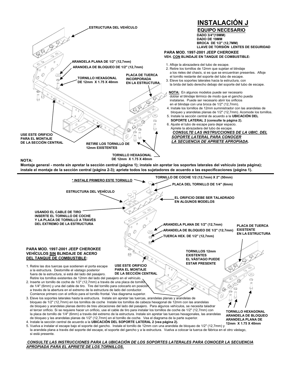 Instalación j, Equipo necesario | Reese 37152 MULTI-FIT RECEIVER User Manual | Page 56 / 66