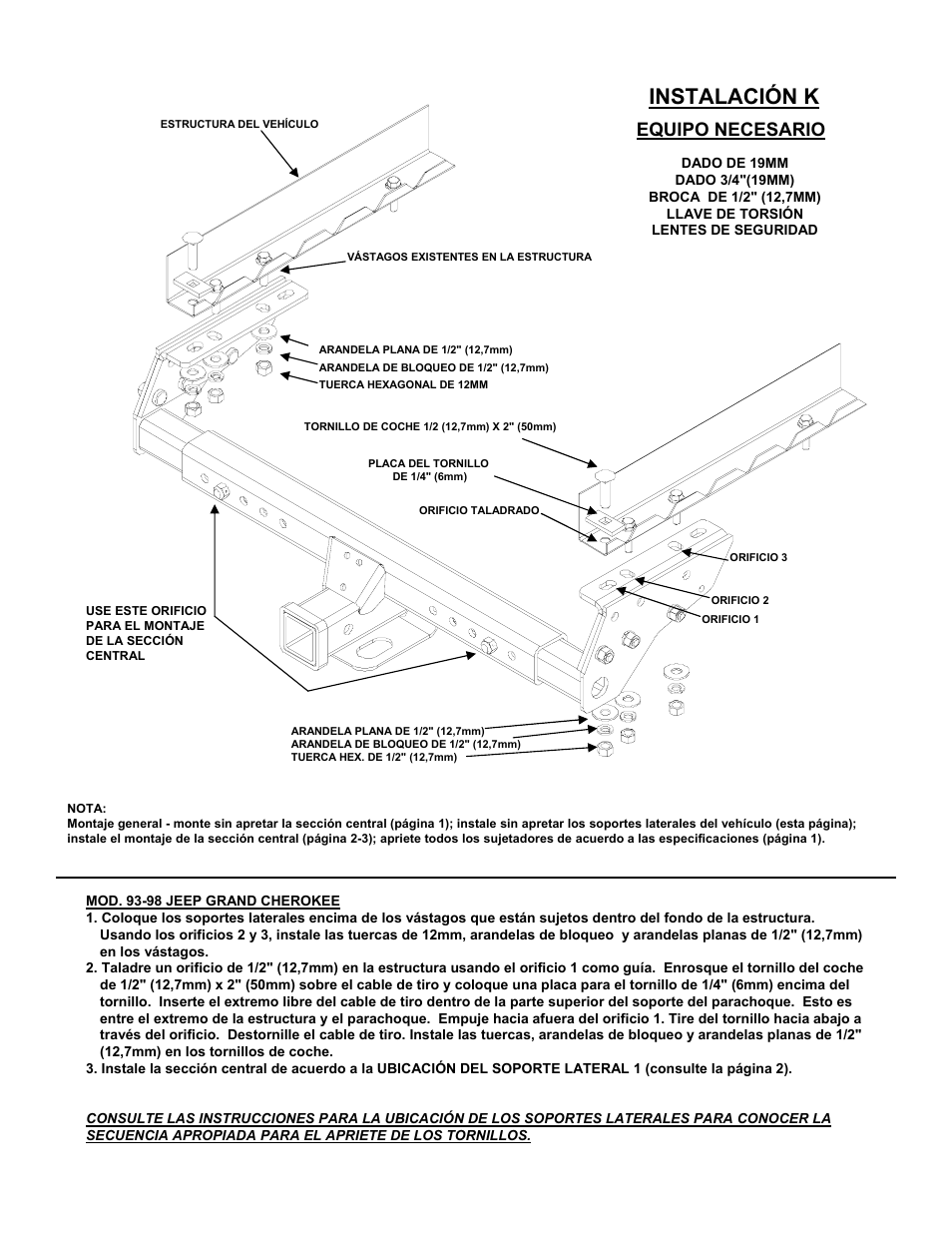 Instalación k, Equipo necesario | Reese 37152 MULTI-FIT RECEIVER User Manual | Page 57 / 66