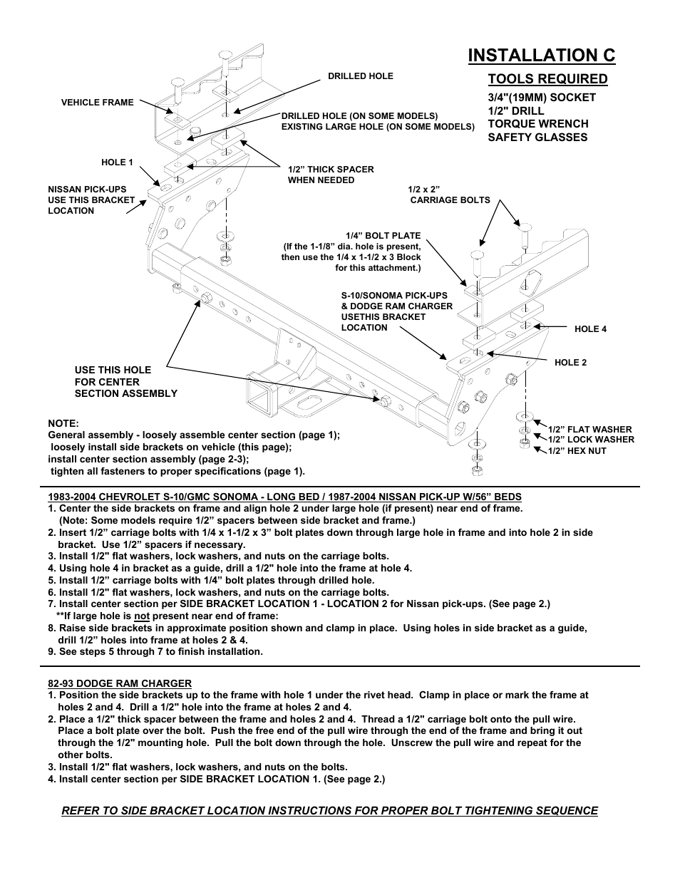 Installation c, Tools required | Reese 37152 MULTI-FIT RECEIVER User Manual | Page 6 / 66