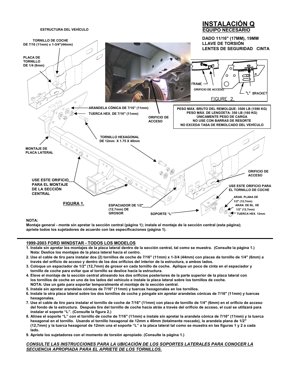 Instalación q, Equipo necesario | Reese 37152 MULTI-FIT RECEIVER User Manual | Page 61 / 66