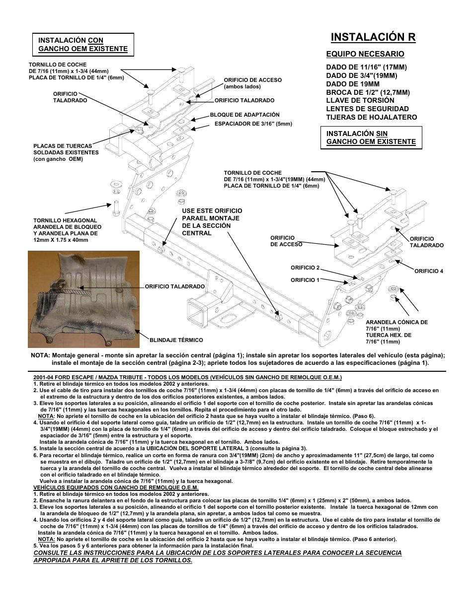 Instalación r, Equipo necesario | Reese 37152 MULTI-FIT RECEIVER User Manual | Page 62 / 66