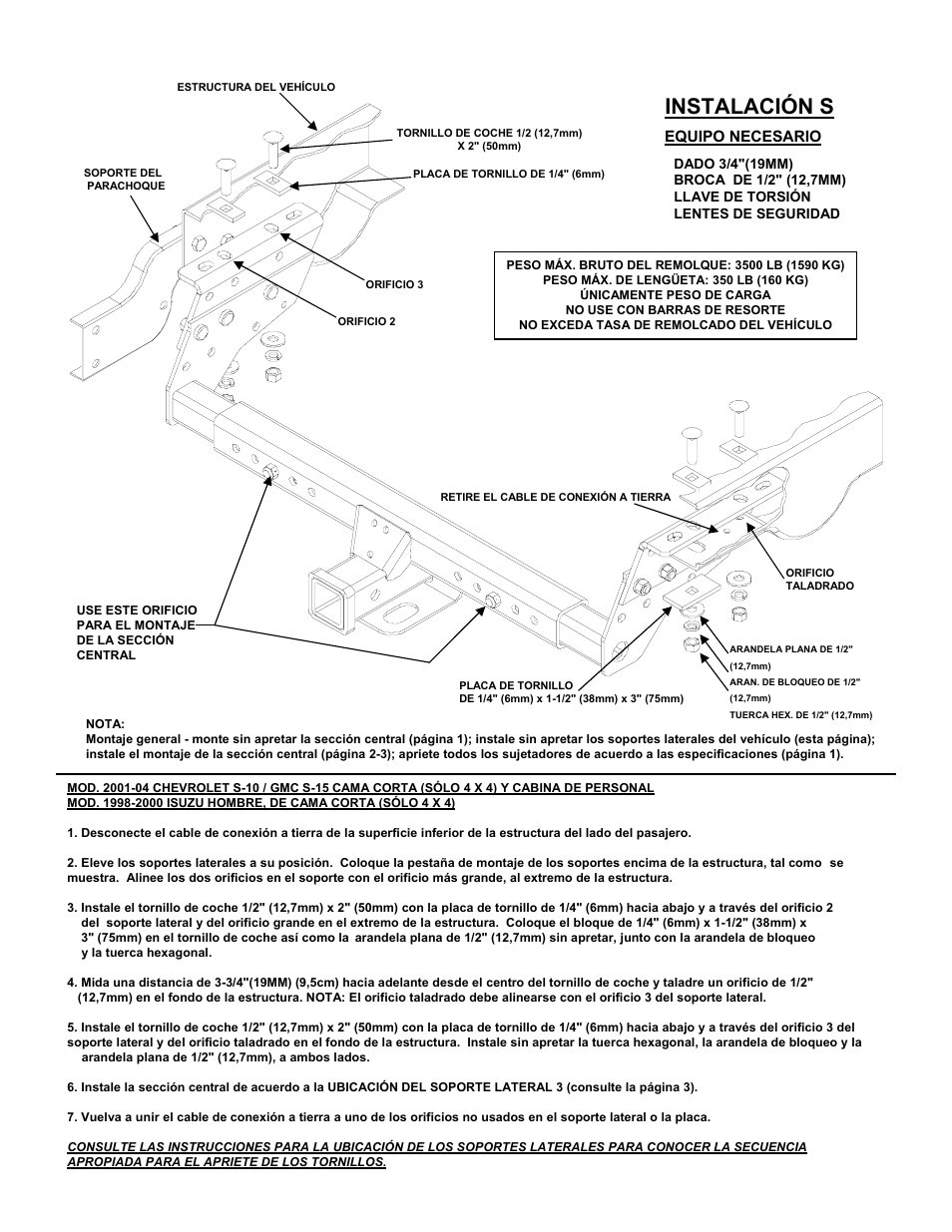 Instalación s, Equipo necesario | Reese 37152 MULTI-FIT RECEIVER User Manual | Page 63 / 66
