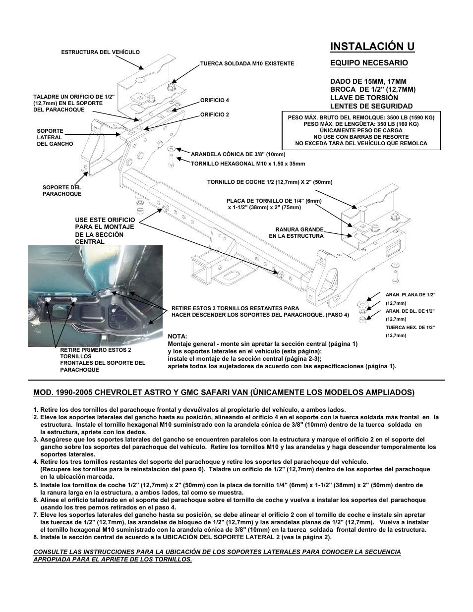 Instalación u, Equipo necesario | Reese 37152 MULTI-FIT RECEIVER User Manual | Page 65 / 66