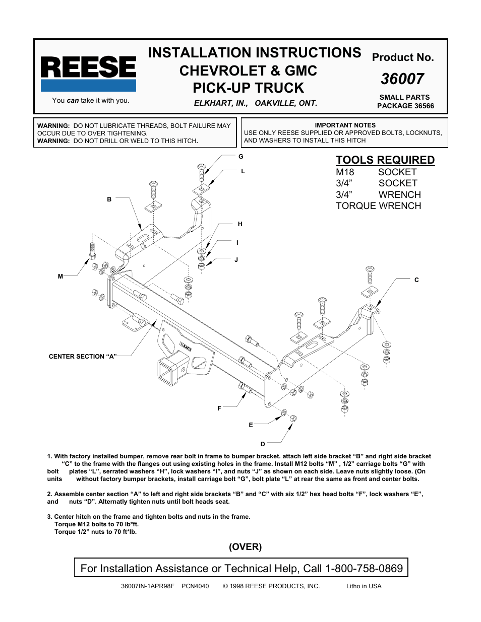 Reese 36007 PREMIUM RECEIVER User Manual | 2 pages