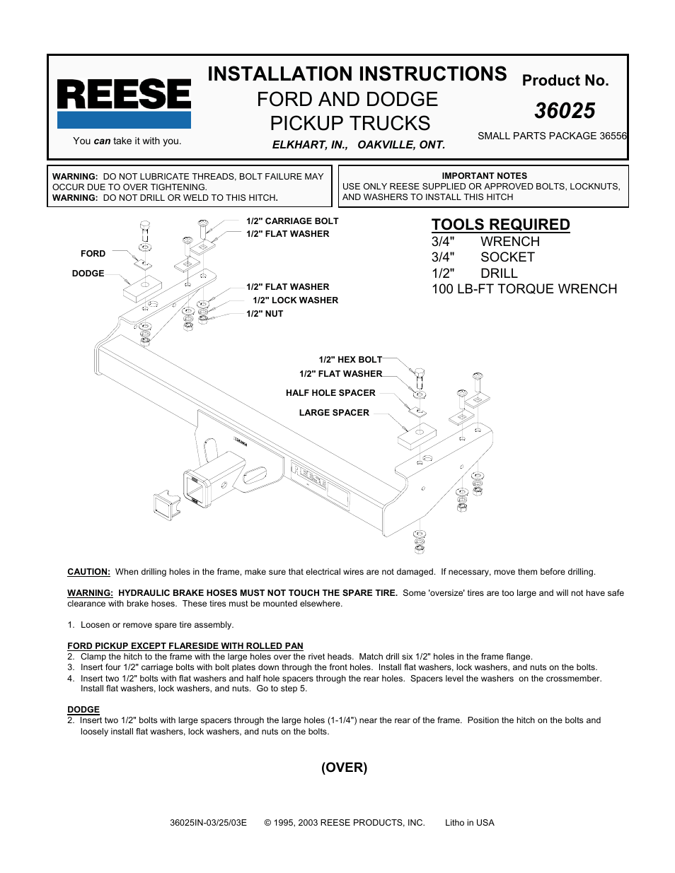 Reese 36025 PREMIUM RECEIVER User Manual | 2 pages