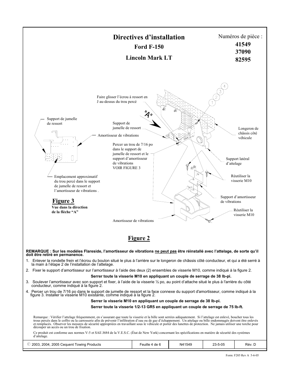 Directives d’installation, Ford f-150 lincoln mark lt, Figure 2 figure 3 | Numéros de pièce | Reese 37090 PREMIUM RECEIVER User Manual | Page 4 / 6