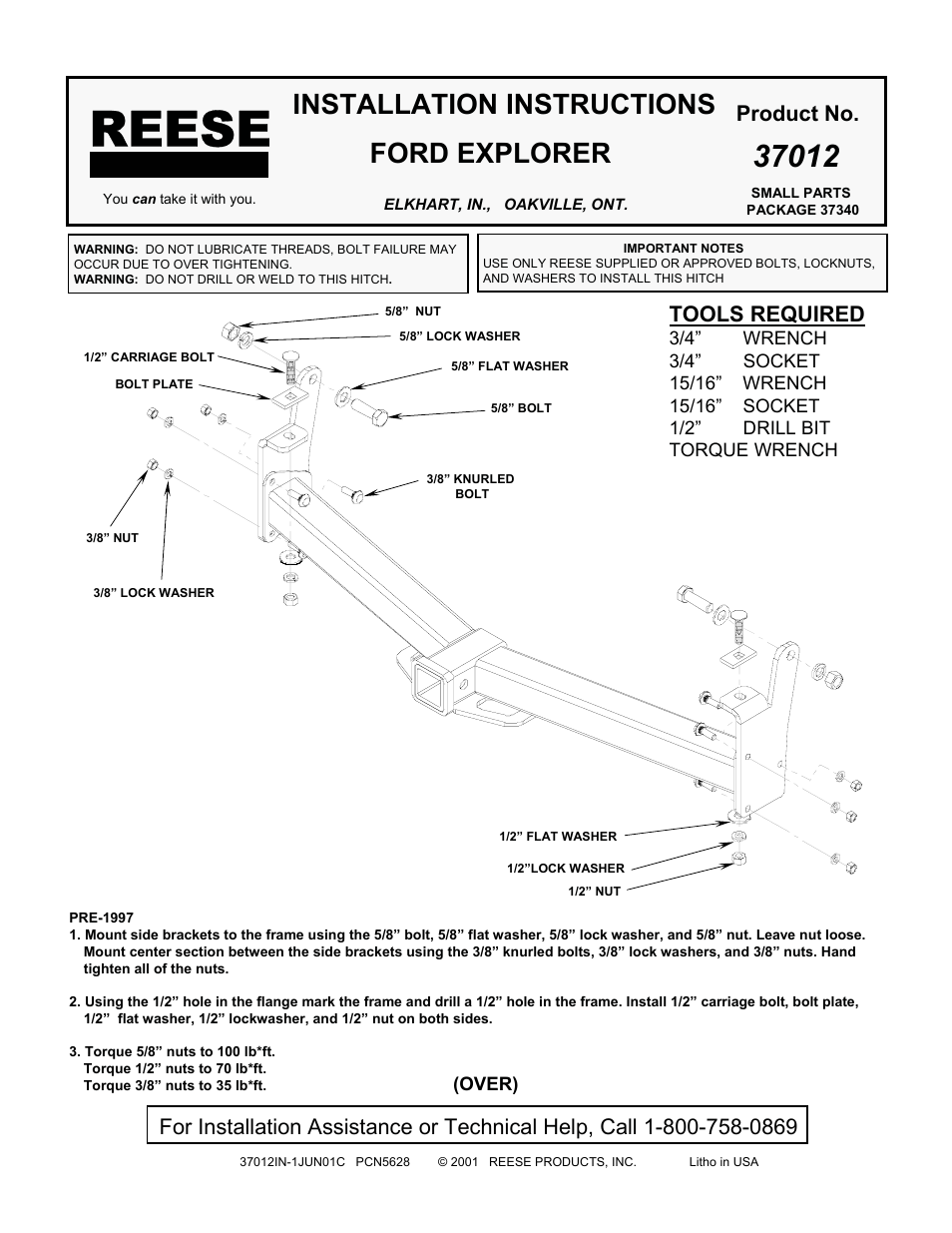 Reese 37012 PREMIUM RECEIVER User Manual | 2 pages