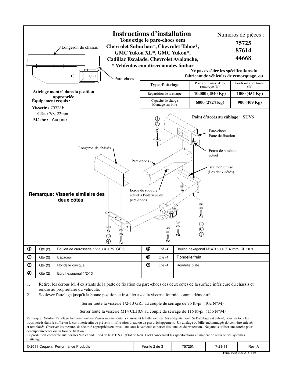 Instructions d’installation | Reese 44668 PROFESSIONAL RECEIVER User Manual | Page 2 / 3