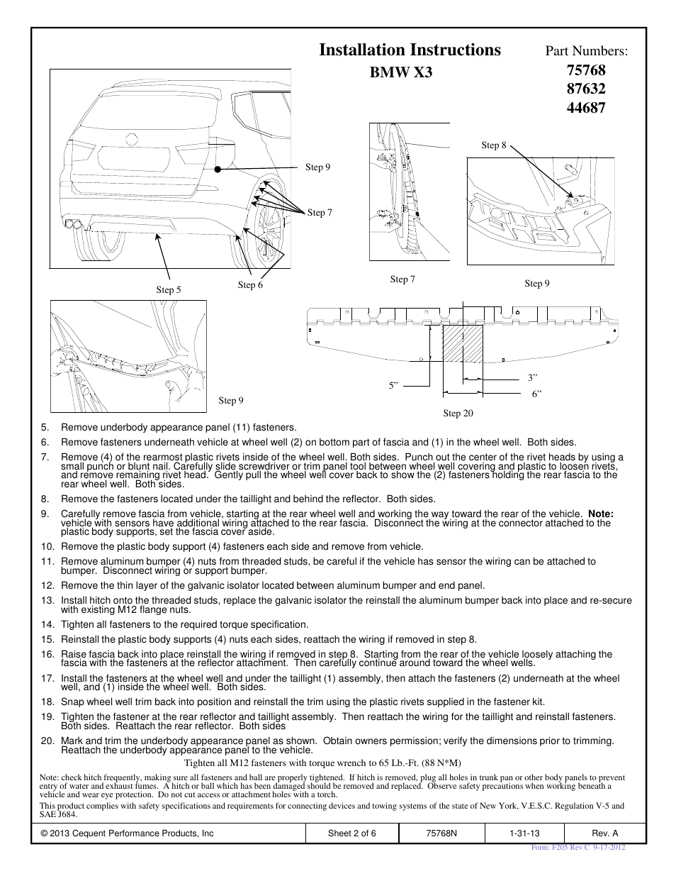 Installation instructions, Bmw x3, Part numbers | Reese 44687 PROFESSIONAL RECEIVER User Manual | Page 2 / 6