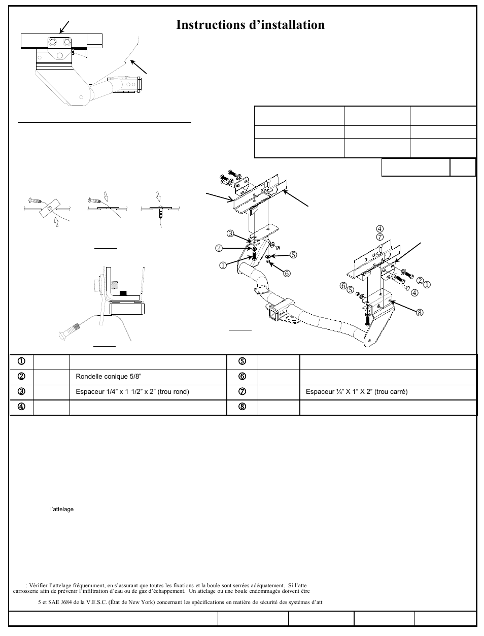 Instructions d’installation, Jeep cherokee, Numéros de pièce | Attelage montré dans la position appropriée | Reese 44701 PROFESSIONAL RECEIVER User Manual | Page 2 / 3