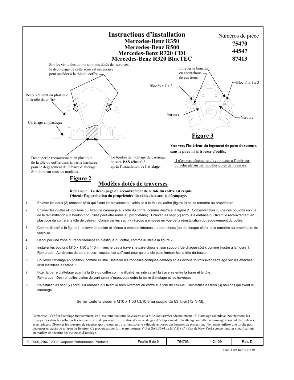 Instructions d’installation, Figure 2, Figure 3 | Numéros de pièce | Reese 44547 PROFESSIONAL RECEIVER User Manual | Page 5 / 9