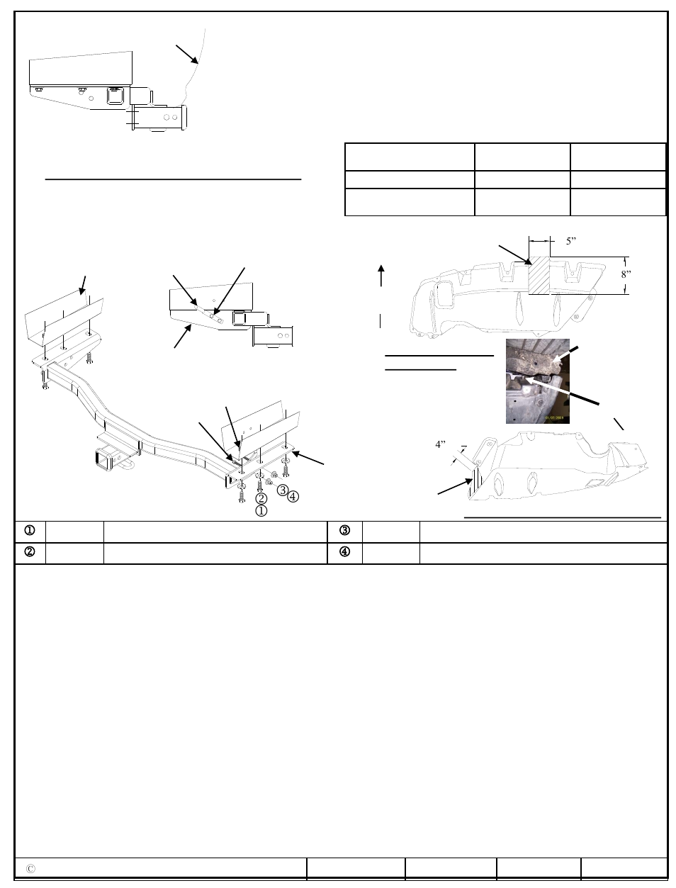 Instrucciones de instalación, Números de partes, No se muestra el escape | Reese 44633 PROFESSIONAL RECEIVER User Manual | Page 3 / 3
