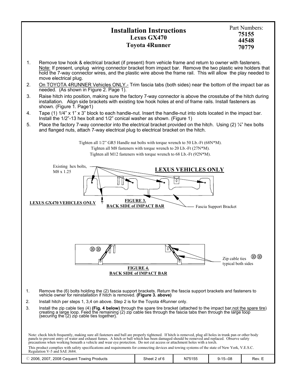 Installation instructions, Lexus gx470 toyota 4runner | Reese 44548 PROFESSIONAL RECEIVER User Manual | Page 2 / 6