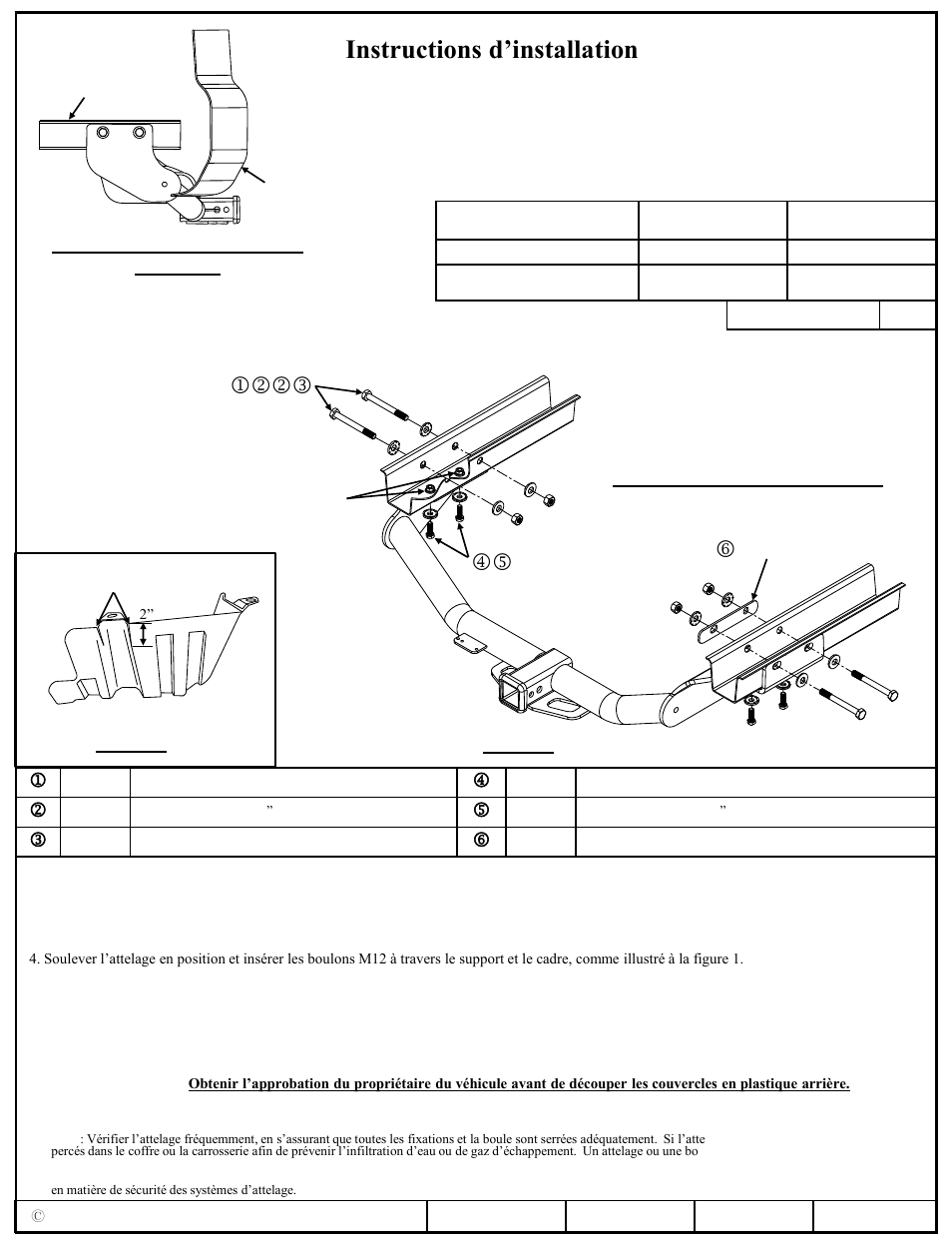 Instructions d’installation, Kia sorento hyundai santa fe sport (5 passenger), Jkkl mn o | Numéros de pièce, Visserie similaire des deux côtés, Figure 1 figure 2 | Reese 44689 PROFESSIONAL RECEIVER User Manual | Page 2 / 3