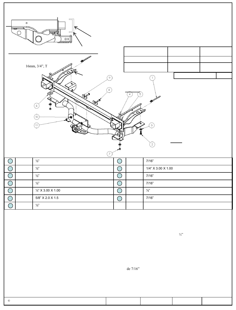 Instrucciones de instalación, Ram promaster, Números de partes | Nota: tornillos iguales en ambos lados, El enganche se muestra en la posición correcta | Reese 44706 PROFESSIONAL RECEIVER User Manual | Page 3 / 3