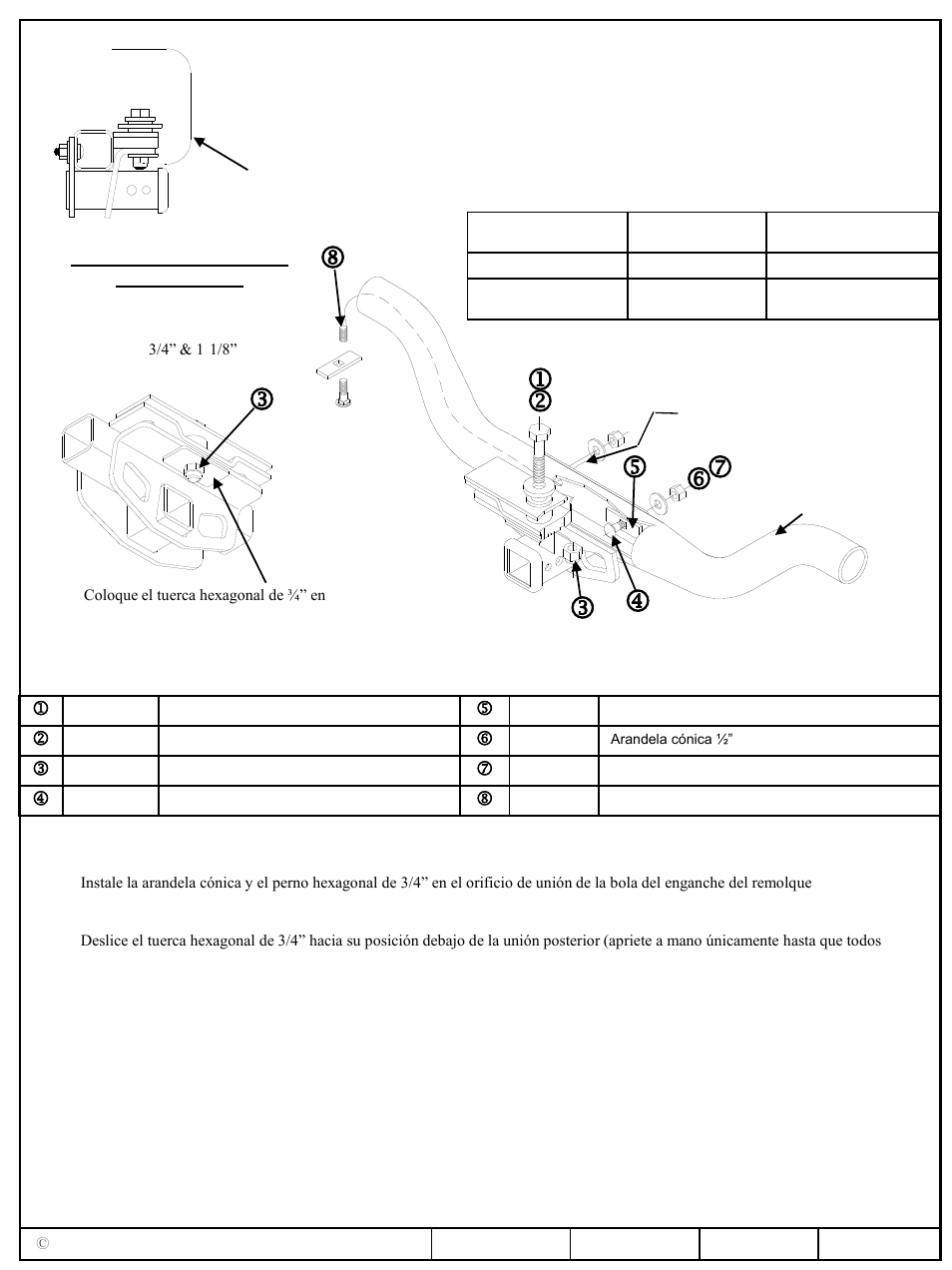 Jk l op n m l, Instrucciones de instalación, Dodge ram | Números de partes | Reese 44603 PROFESSIONAL RECEIVER User Manual | Page 3 / 3