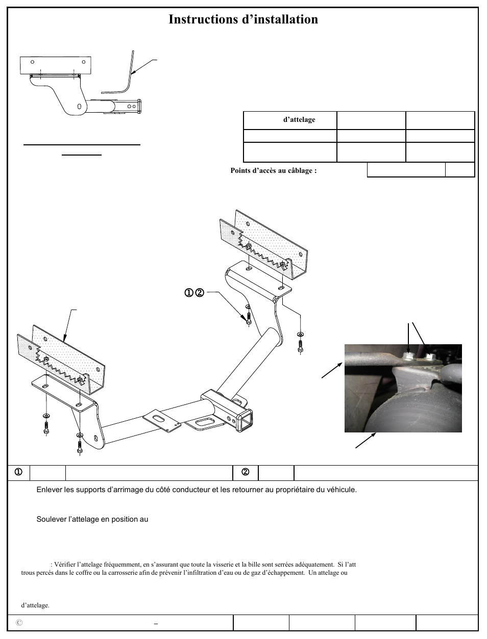 Instructions d’installation, Toyota rav4, Numéros de pièces | Longeron de châssis | Reese 44686 PROFESSIONAL RECEIVER User Manual | Page 2 / 3