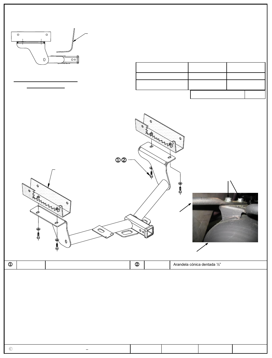 Instrucciones de instalación, Toyota rav4, Números de partes | Larguero del bastidor | Reese 44686 PROFESSIONAL RECEIVER User Manual | Page 3 / 3