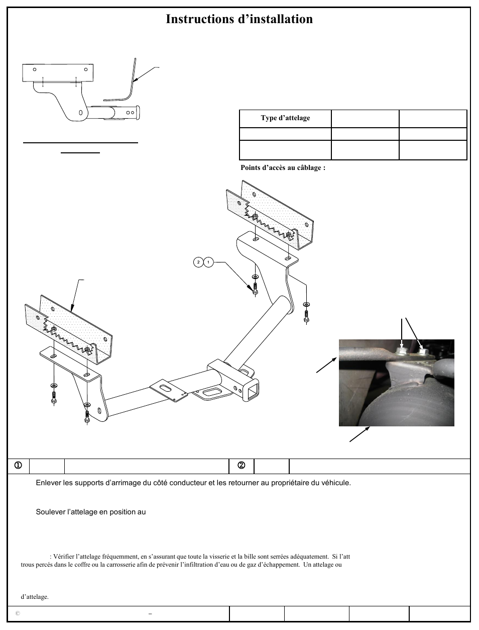 Instructions d’installation, Toyota rav4, Numéros de pièces | Longeron de châssis | Reese 44540 PROFESSIONAL RECEIVER User Manual | Page 2 / 3