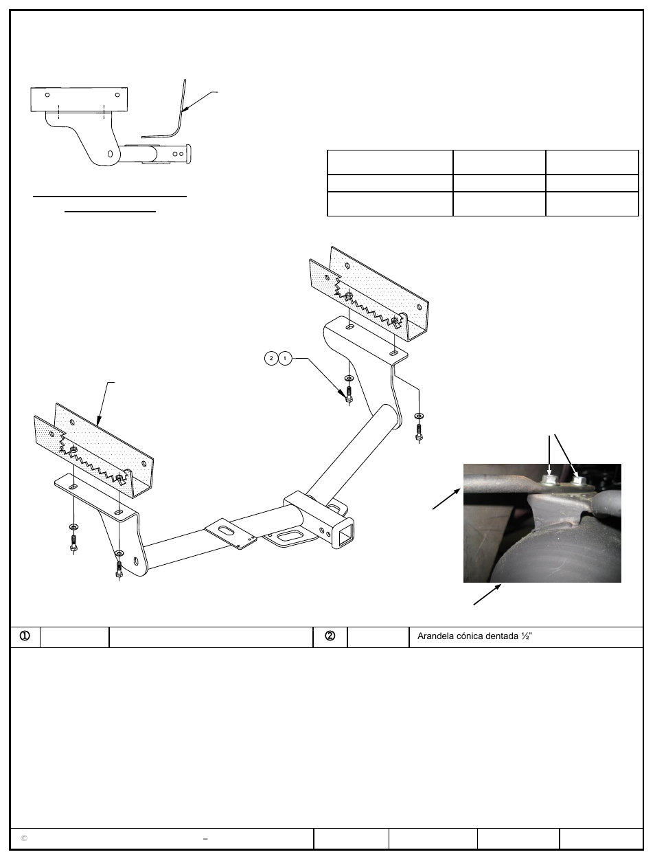 Instrucciones de instalación, Toyota rav4, Números de partes | Larguero del bastidor | Reese 44540 PROFESSIONAL RECEIVER User Manual | Page 3 / 3