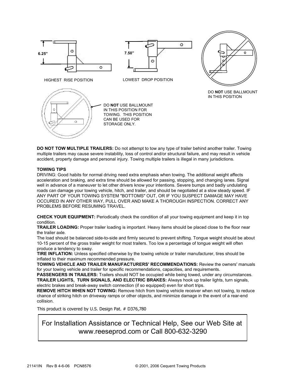 Reese 21141 ADJUSTABLE BALL MOUNT User Manual | Page 2 / 3