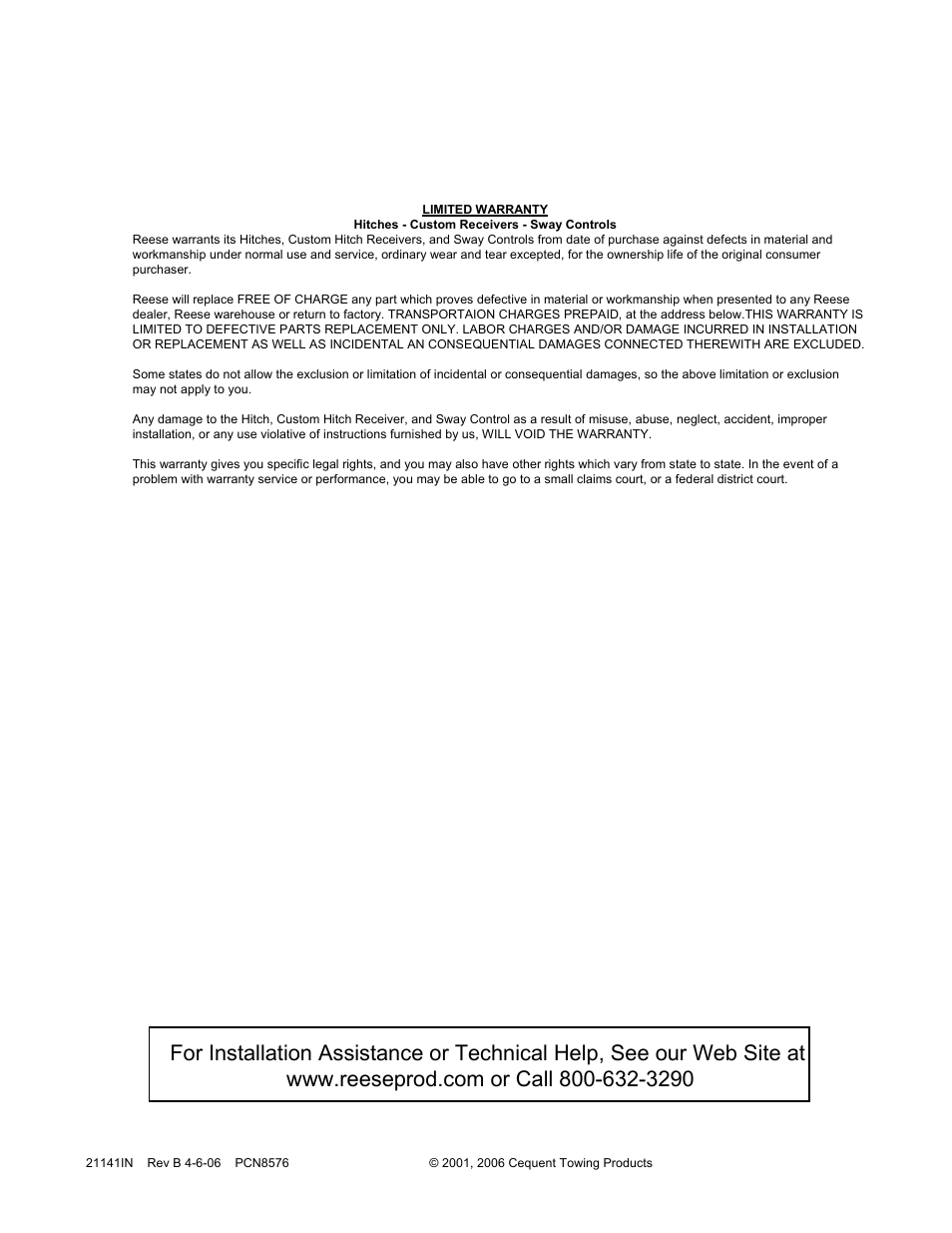 Reese 21141 ADJUSTABLE BALL MOUNT User Manual | Page 3 / 3