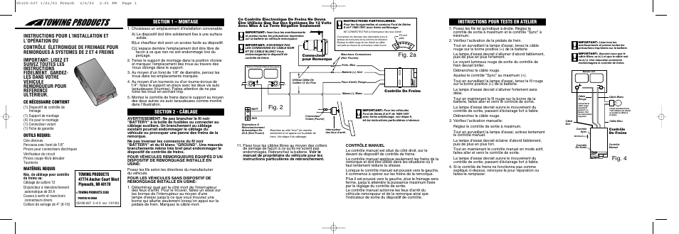 Fig. 2 fig. 2a, Fig. 4, Instructions pour tests en atelier | Reese 83501 BRAKEMAN COMPACT BRAKE CONTROL User Manual | Page 3 / 6