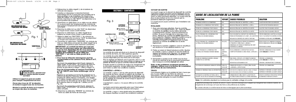 Guide de localisation de la panne, Fig. 1 fig. 3, Probleme voyant causes possibles solution | Reese 83501 BRAKEMAN COMPACT BRAKE CONTROL User Manual | Page 4 / 6