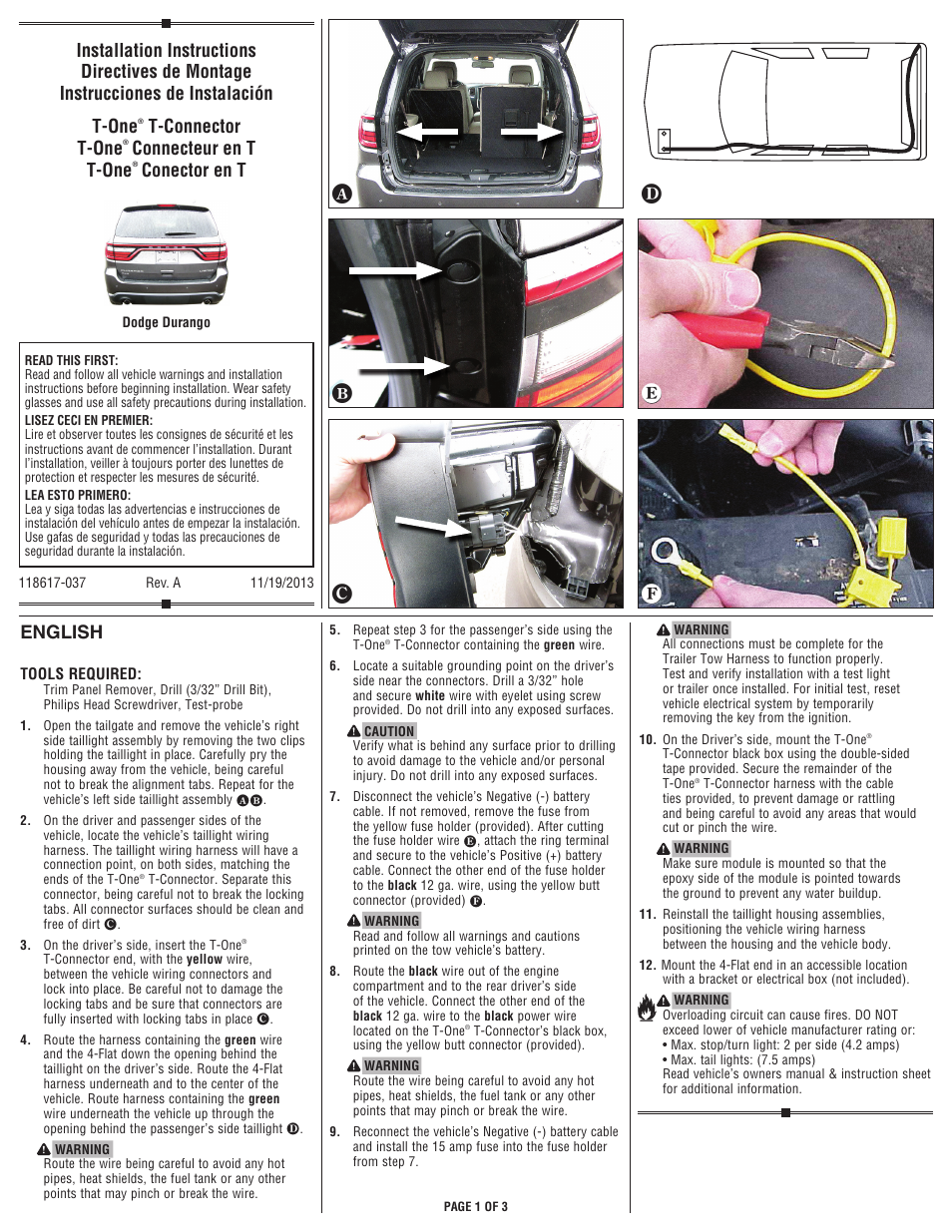 Reese 118617 T-ONE CONNECTOR User Manual | 3 pages