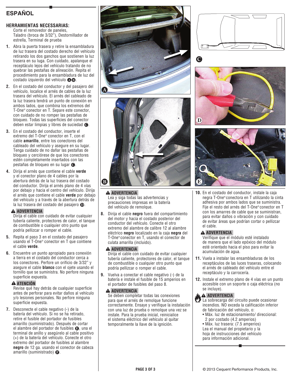 Ef g h d, Español | Reese 118617 T-ONE CONNECTOR User Manual | Page 3 / 3