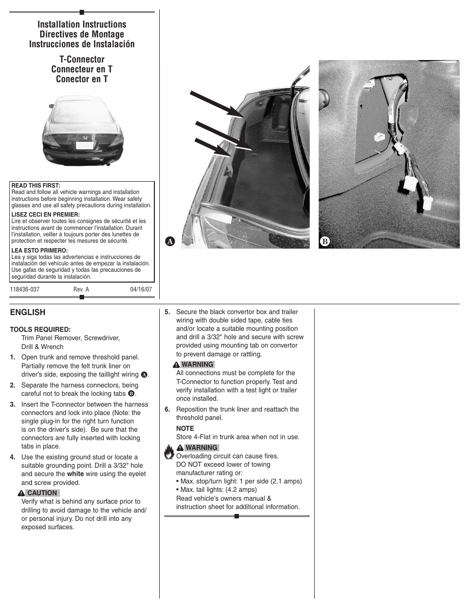 Reese 118436 T-ONE CONNECTOR User Manual | 2 pages