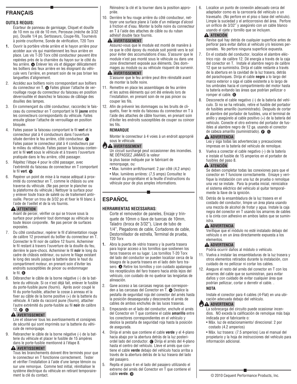 Français, Español | Reese 118524 T-ONE CONNECTOR User Manual | Page 2 / 2