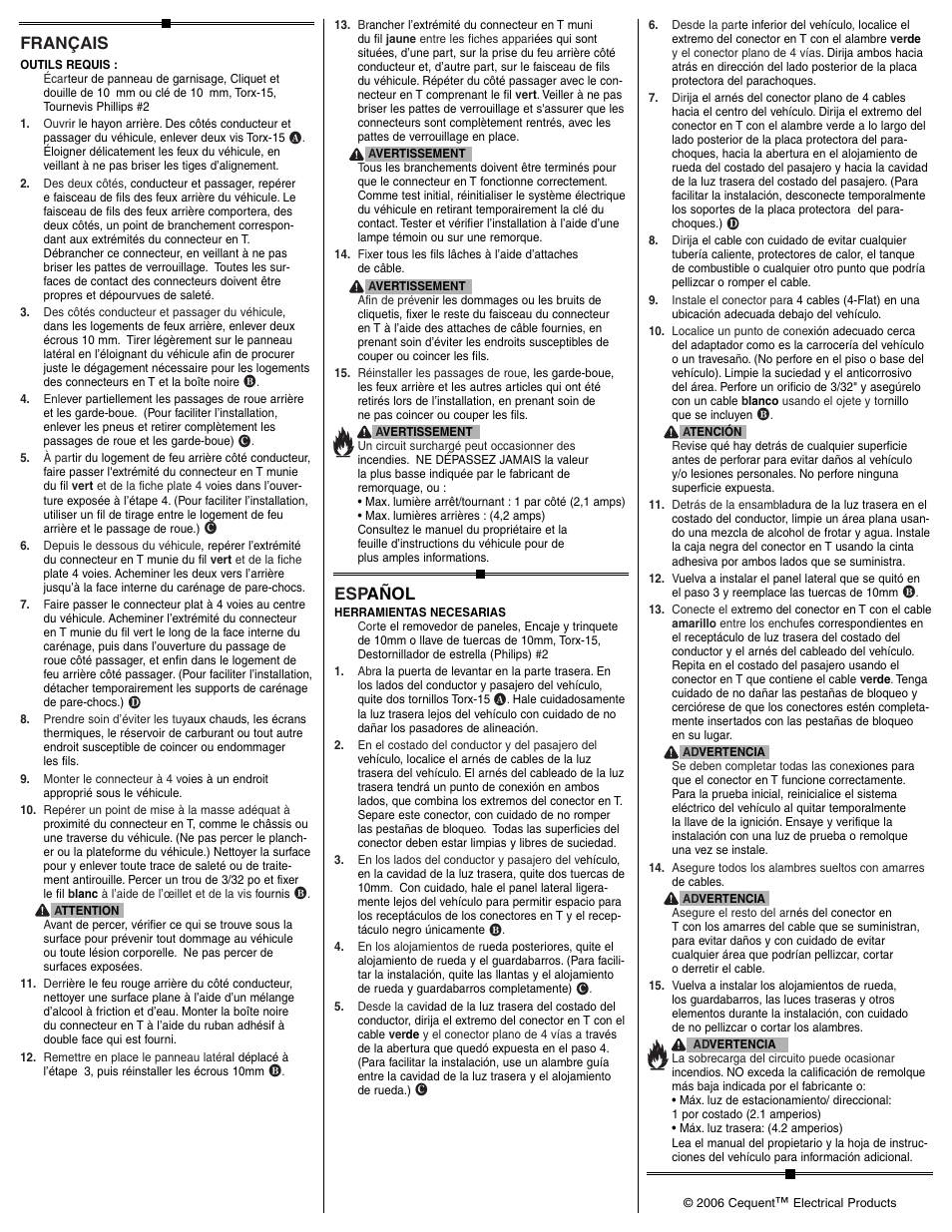Français, Esp añol | Reese 118418 T-ONE CONNECTOR User Manual | Page 2 / 2