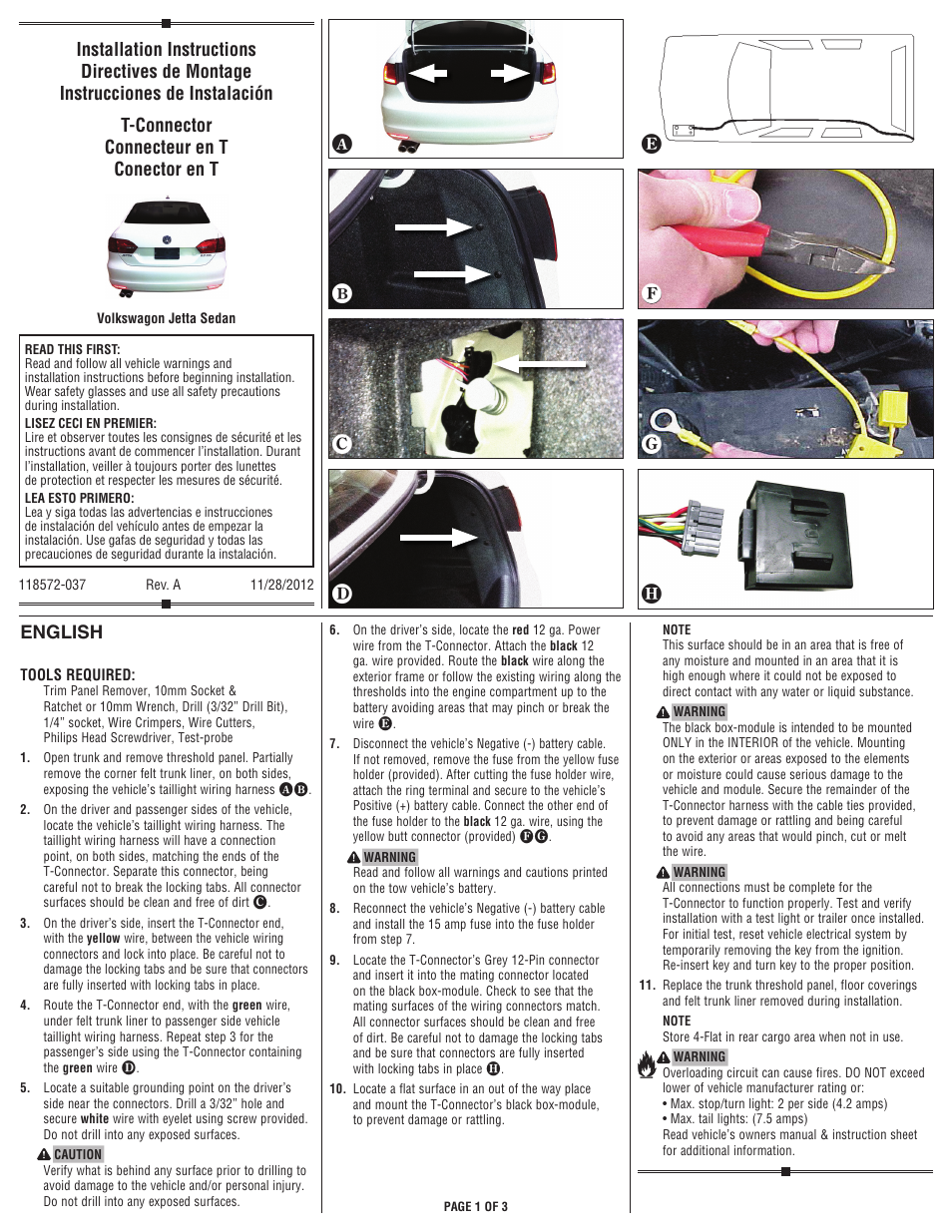 Reese 118572 T-ONE CONNECTOR User Manual | 3 pages