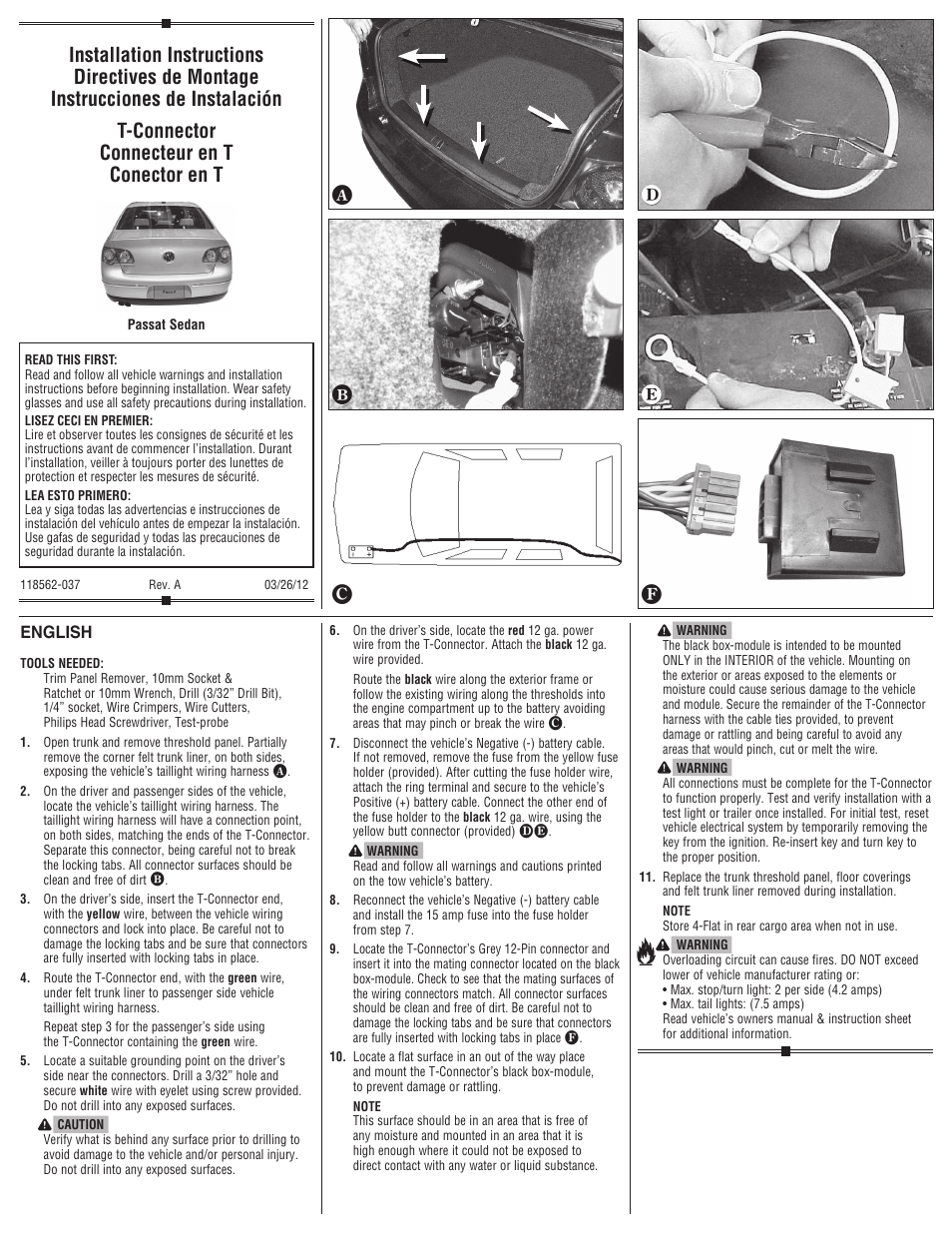 Reese 118562 T-ONE CONNECTOR User Manual | 2 pages