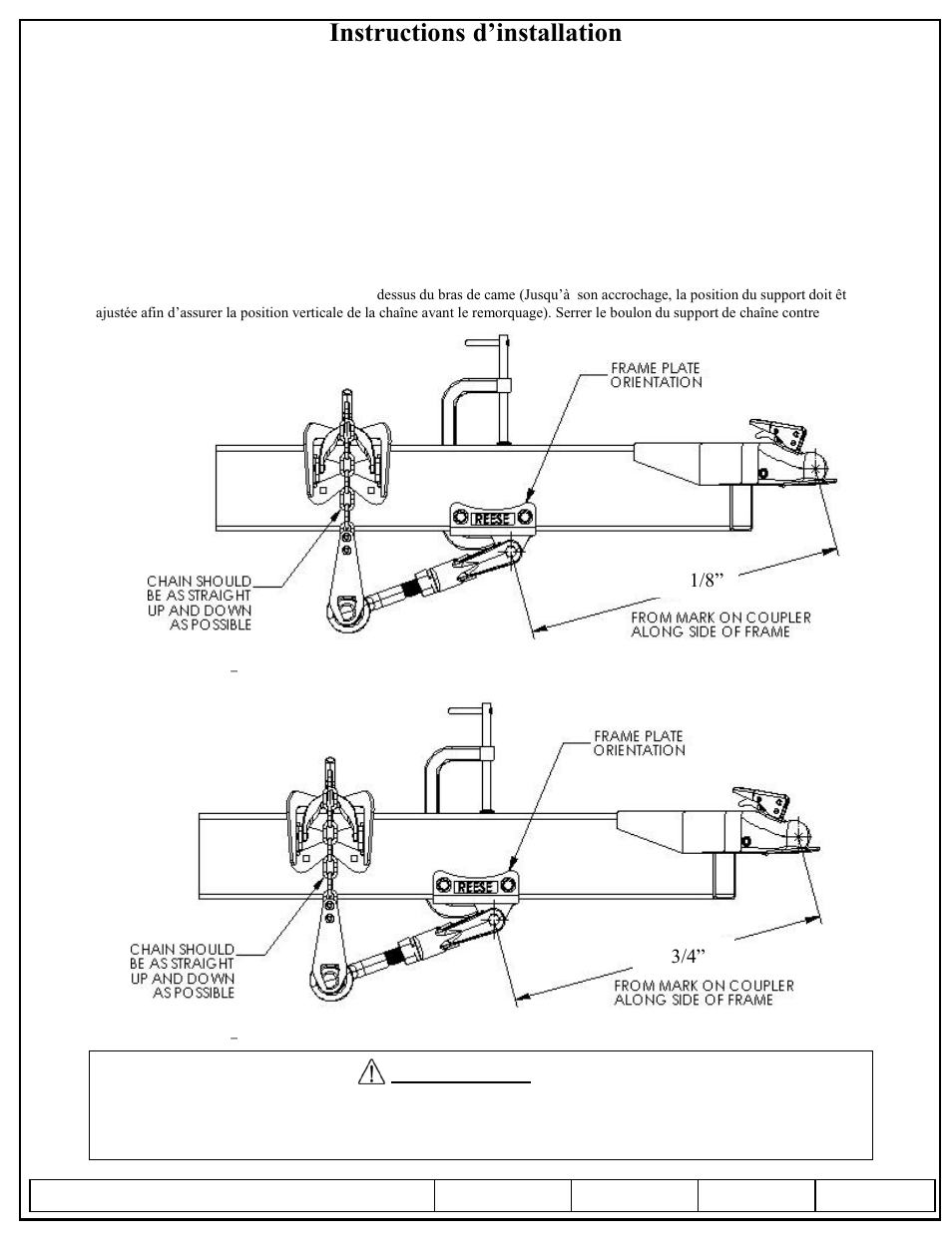 Instructions d’installation, Attention, Reese dual cam hp stabilisateur haute performance | Reese 26025 DUAL CAM HP User Manual | Page 12 / 25