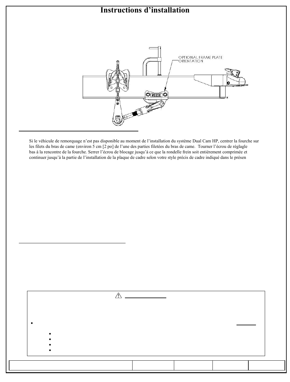 Instructions d’installation, Reese dual cam hp stabilisateur haute performance | Reese 26025 DUAL CAM HP User Manual | Page 13 / 25