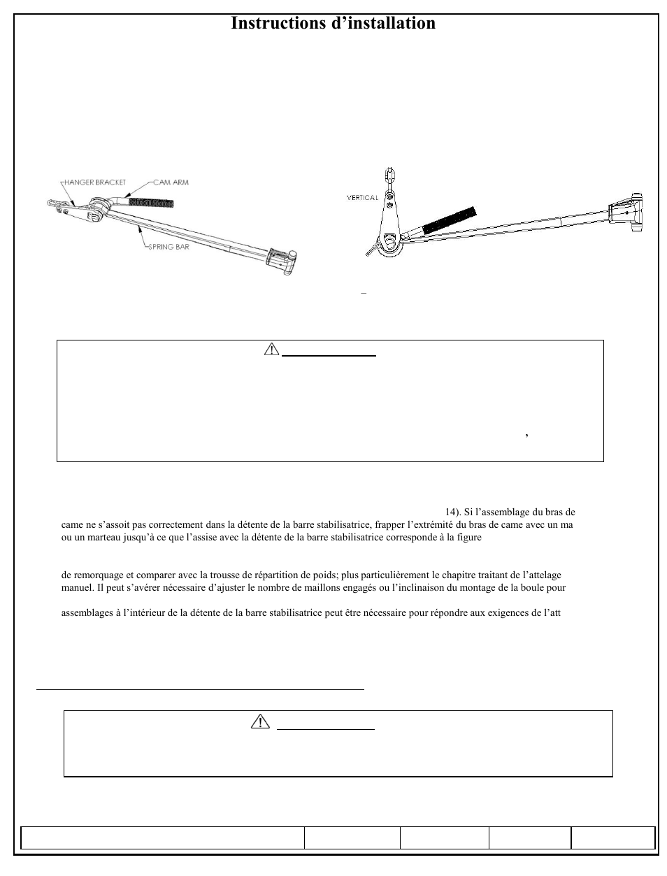 Instructions d’installation, Reese dual cam hp stabilisateur haute performance, Attention | Reese 26025 DUAL CAM HP User Manual | Page 14 / 25