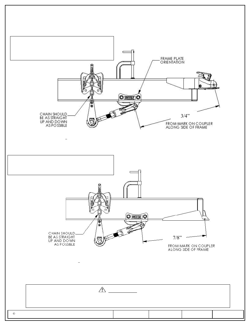 Round bar set up locations (standard coupler), Installation instructions, Caution | Reese dual cam hp high-performance sway control | Reese 26025 DUAL CAM HP User Manual | Page 4 / 25