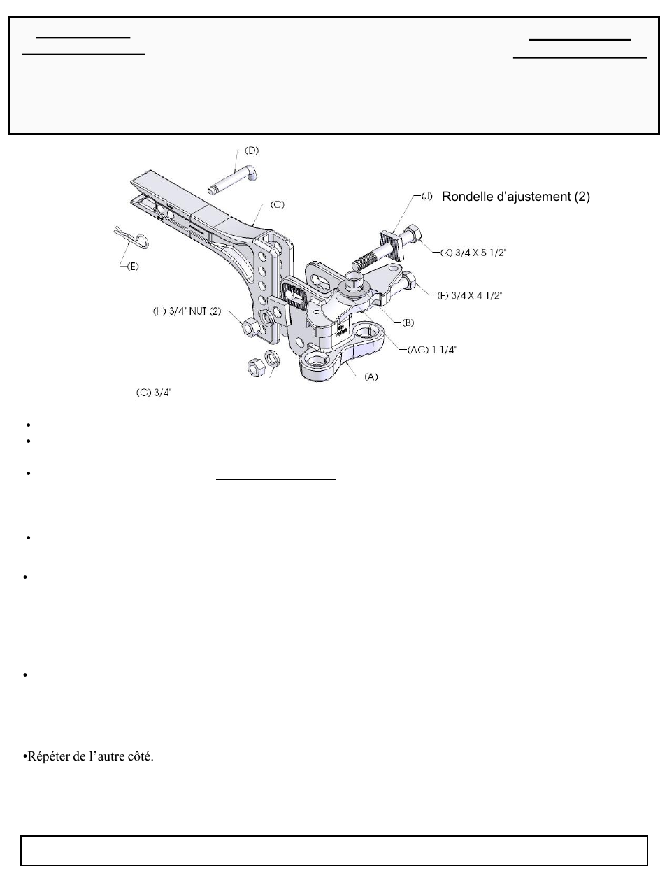 Instructions d'installation, Dispositifs de répartition de charge reese sc | Reese 66151-66158 TRUNNION BAR W_SWAY CONTROL User Manual | Page 15 / 21