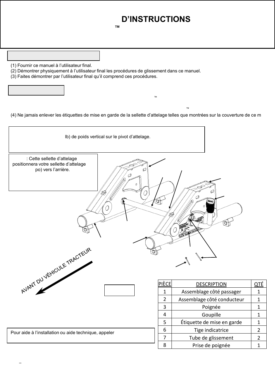 Cequent performance products, inc, Manuel d’instructions reese, Fifth wheel slider | Verso) figure 1 | Reese 50024 TITAN ROUND TUBE SLIDER User Manual | Page 15 / 21