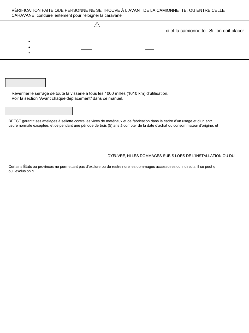 Avertissement | Reese 30866 TITAN 16K FIFTH WHEEL User Manual | Page 19 / 30