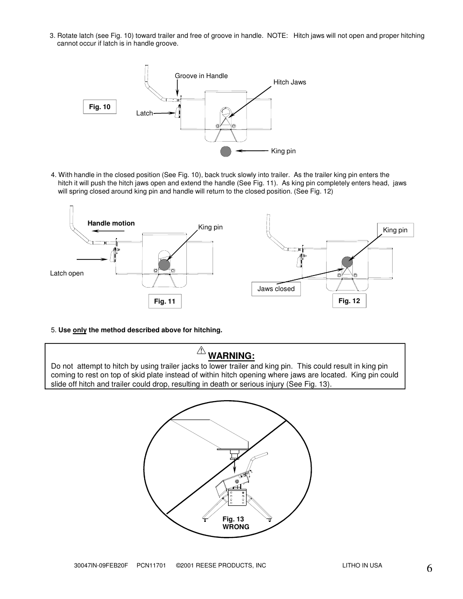 Warning | Reese 30047 16K FIFTH WHEEL User Manual | Page 6 / 10