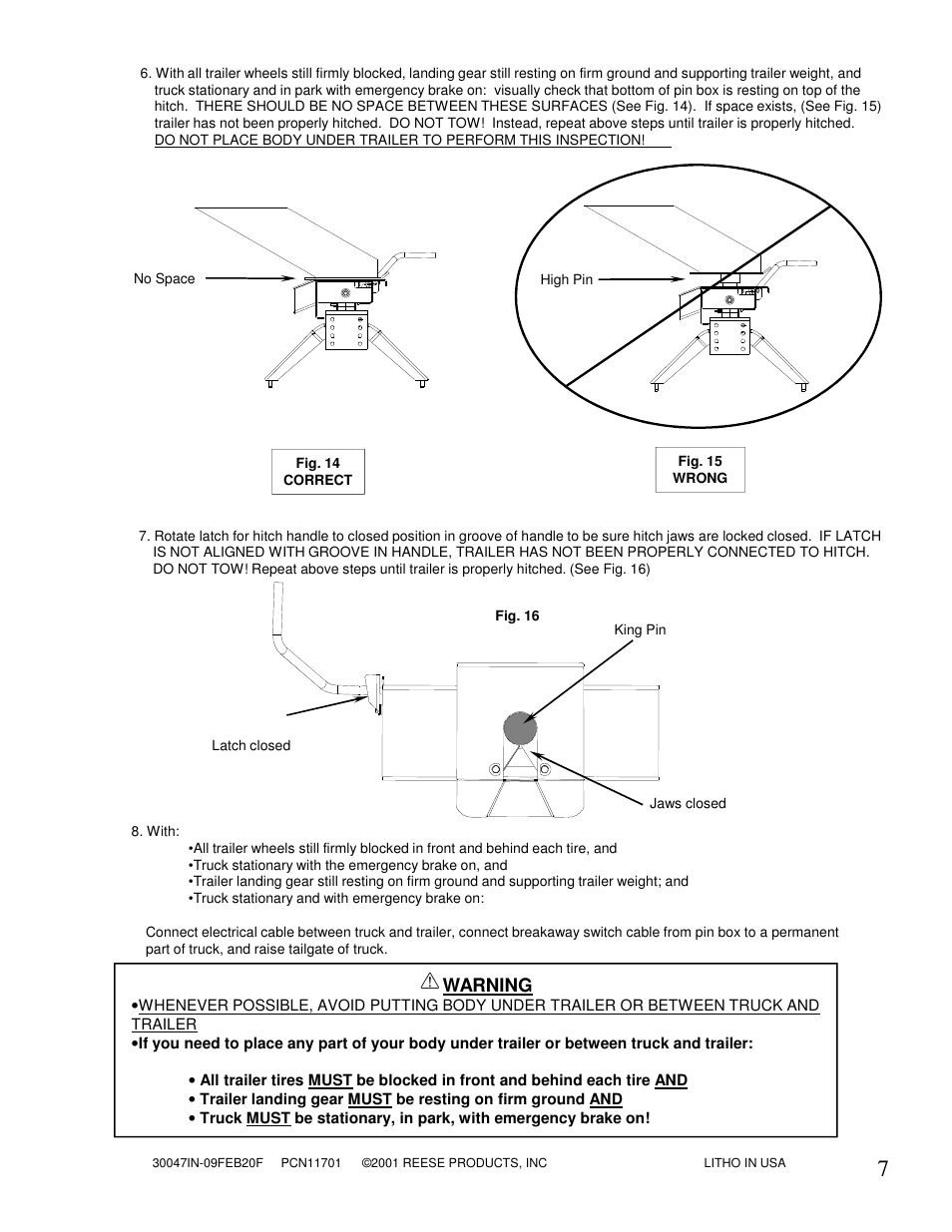 Warning | Reese 30047 16K FIFTH WHEEL User Manual | Page 7 / 10