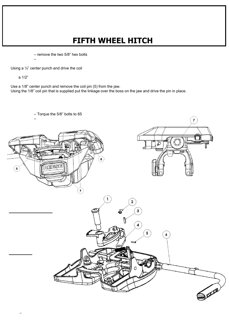 Reese 58491 REPLACEMENT PART - FIFTH WHEEL User Manual | 1 page