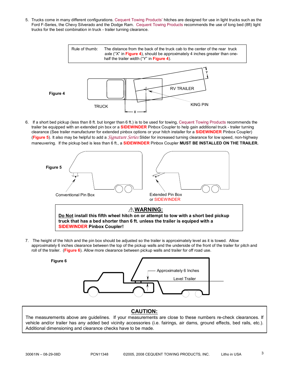 Signature series, Warning, Caution | Reese 30061 RAIL KIT User Manual | Page 3 / 10