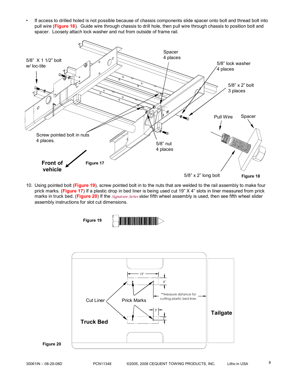 Front of vehicle, Truck bed tailgate | Reese 30061 RAIL KIT User Manual | Page 8 / 10
