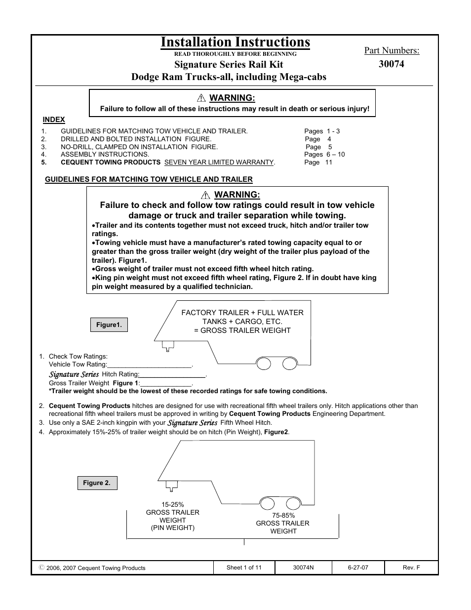 Reese 30074 RAIL KIT User Manual | 11 pages
