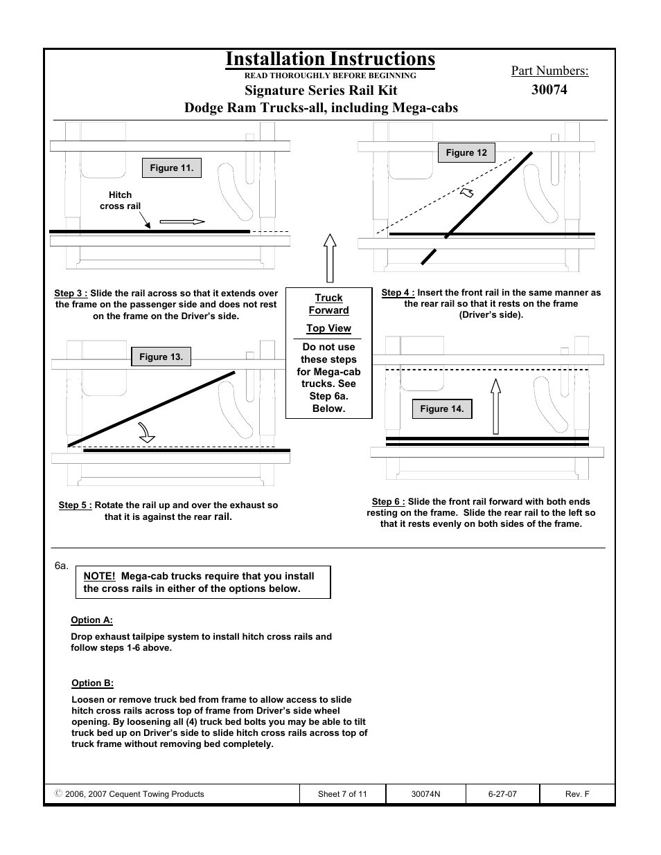 Installation instructions, Part numbers | Reese 30074 RAIL KIT User Manual | Page 7 / 11