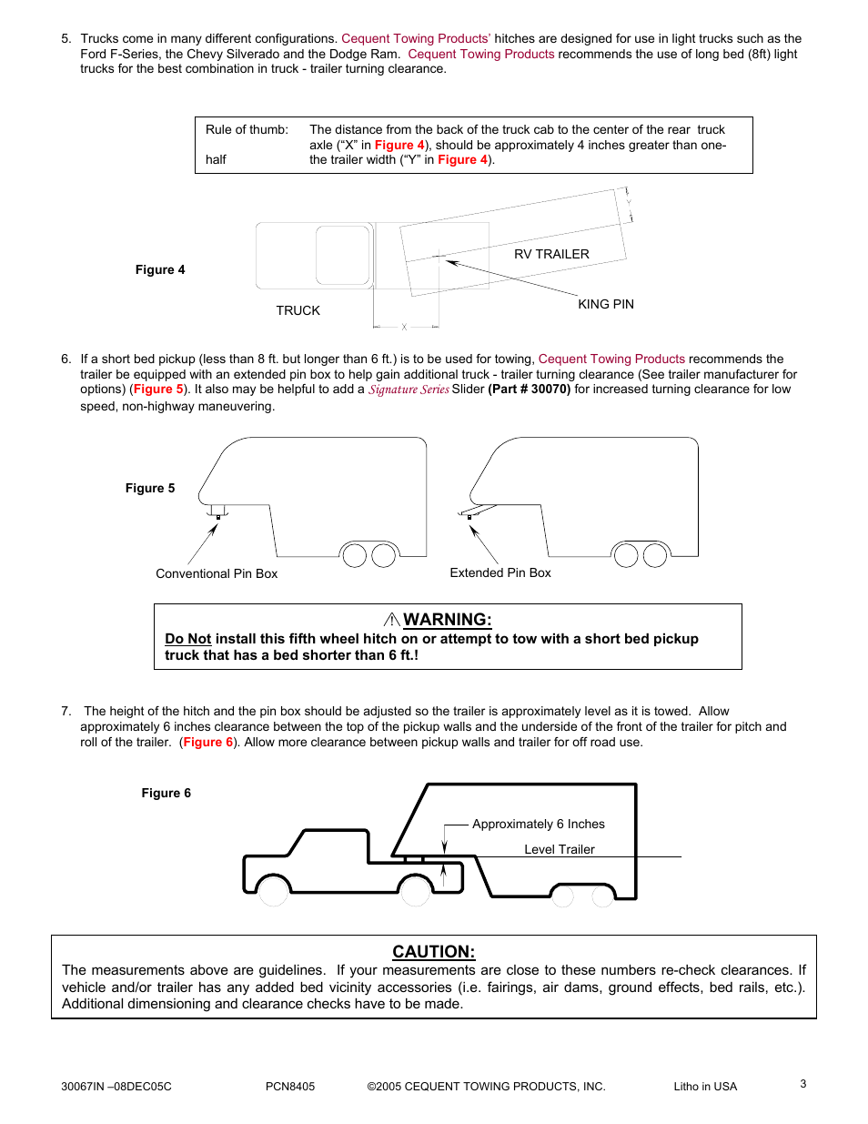 Warning, Caution | Reese 30067 RAIL KIT User Manual | Page 3 / 9